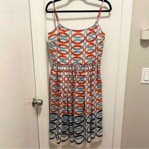 Lyndia Procanik Red Cream Blue Rings Geometric Print Sleeveless Dress 10 fun